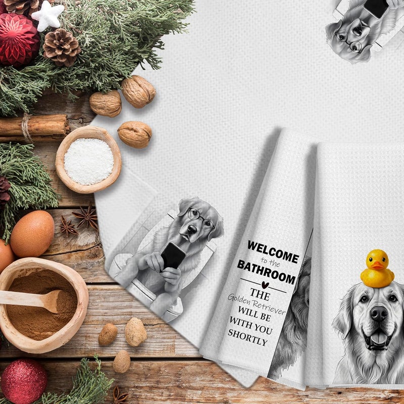 LUKIPOM279 Funny Golden Retriever Gifts Bathroom Hand Towels, Golden Retriever Gifts for Women, Dog Bathroom Decor, 24x16 Inch，Set of 4 - Image 4